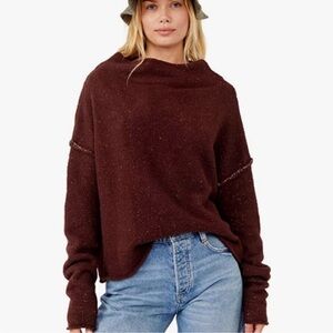 Free People San Vincent Funnel Neck Pullover Sweater in Birch Bark Brown